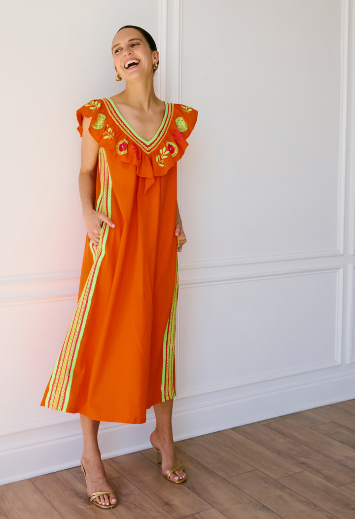 Andrea Naranja Midi Dress | Mi Golondrina Andrea Naranja Midi Dress | Mi Golondrina