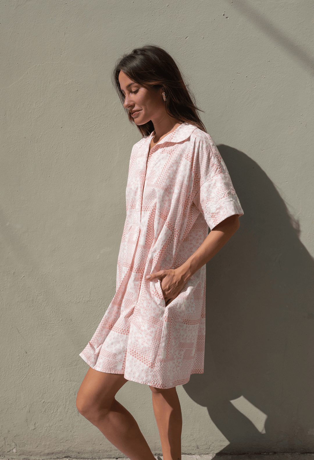 block print short dress White-Blue Checks Block Print Cotton Elasticated Short Tier Dress 70" / Custom Height (Free)