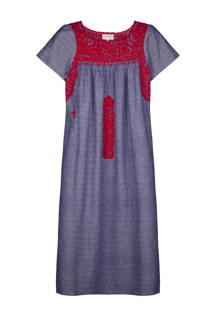 Liliana Denim Red Heart Midi Dress