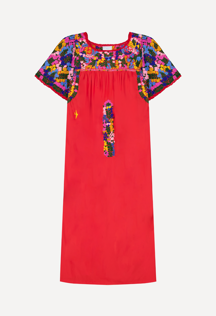 Julieta Specialty Midi Dress Dress Julieta Red Fiesta Midi Dress with Embroidered Sleeve Julieta Red Fiesta Midi Dress with Embroidered Sleeve