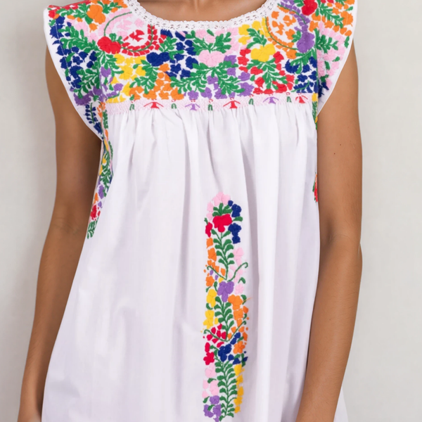 mexican shirt dress Flores Classic Fiesta Short Dress