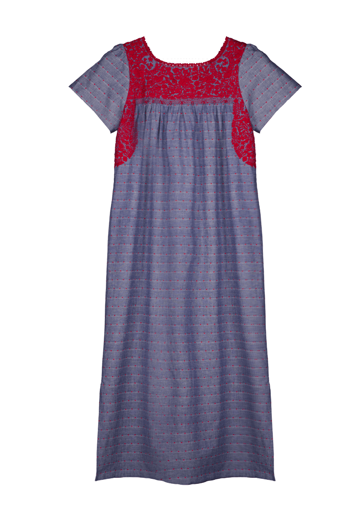 Liliana Denim Red Heart Midi Dress