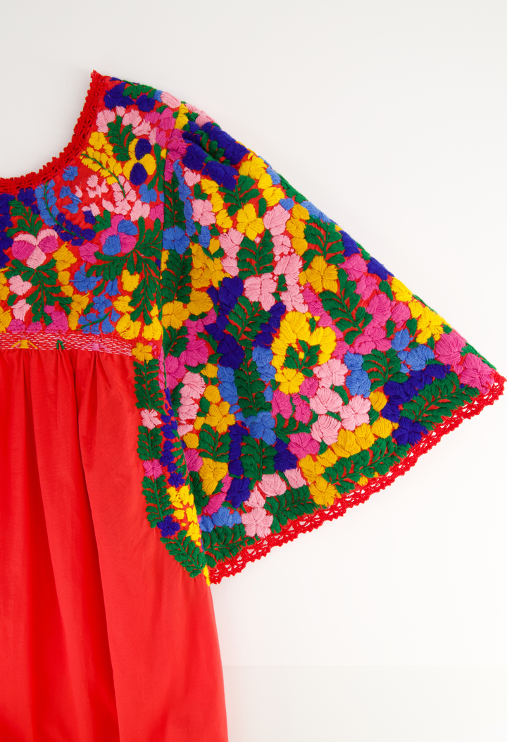 Julieta Specialty Midi Dress Dress Julieta Red Fiesta Midi Dress with Embroidered Sleeve Julieta Red Fiesta Midi Dress with Embroidered Sleeve