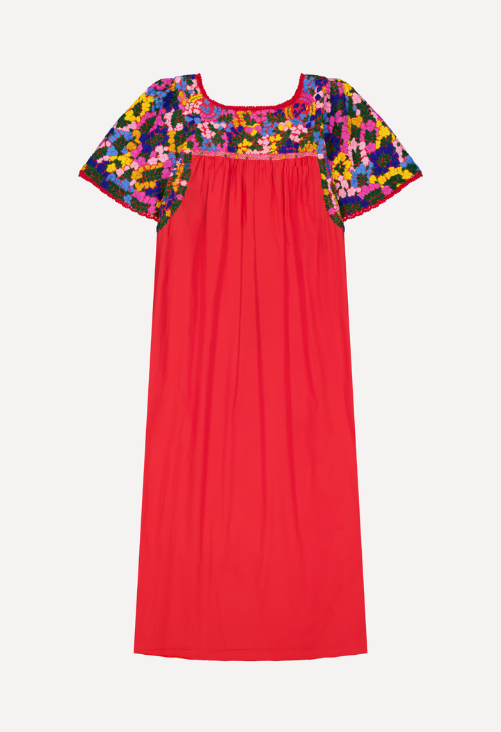 Julieta Specialty Midi Dress Dress Julieta Red Fiesta Midi Dress with Embroidered Sleeve Julieta Red Fiesta Midi Dress with Embroidered Sleeve