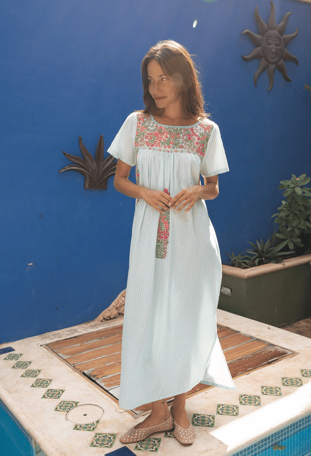 stripe midi dress Liliana Teal Stripe Midi Dress