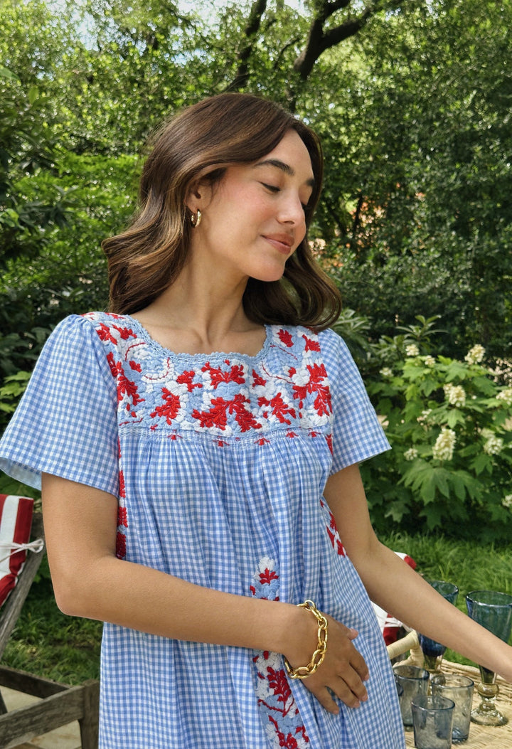Liliana Light Blue Gingham Fourth of July Midi Dress – Mi Golondrina