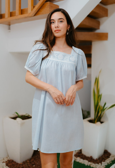 Maria Short Dress Dress Maria Light Blue and White Short Dress Maria Light Blue and White Short Dress