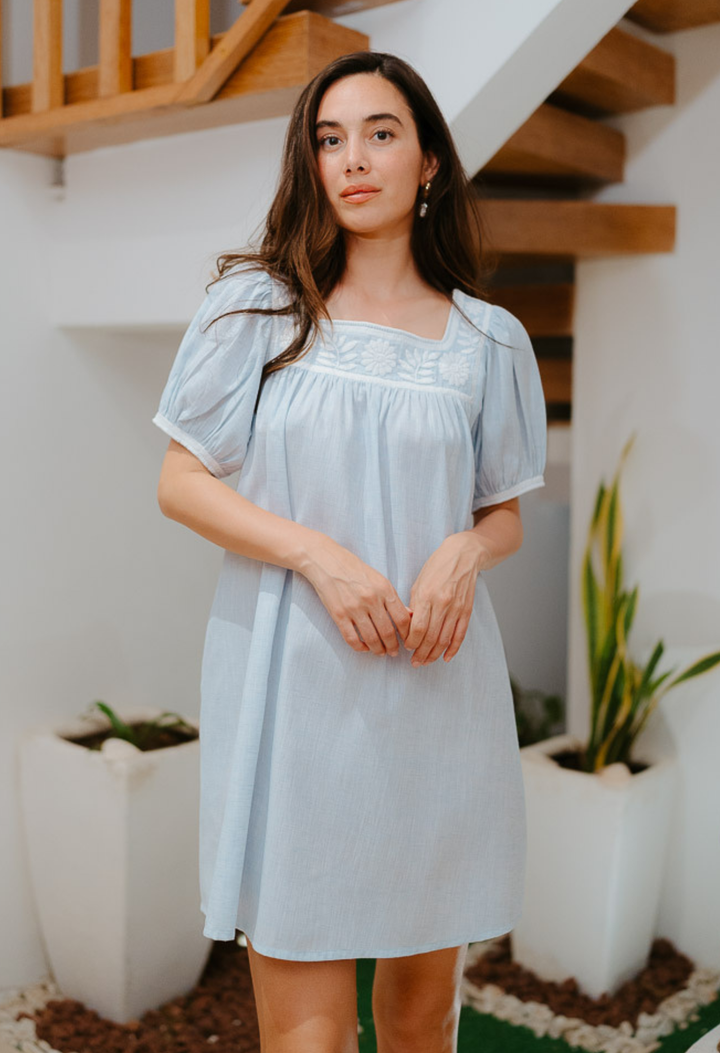 Maria Short Dress Dress Maria Light Blue and White Short Dress Maria Light Blue and White Short Dress