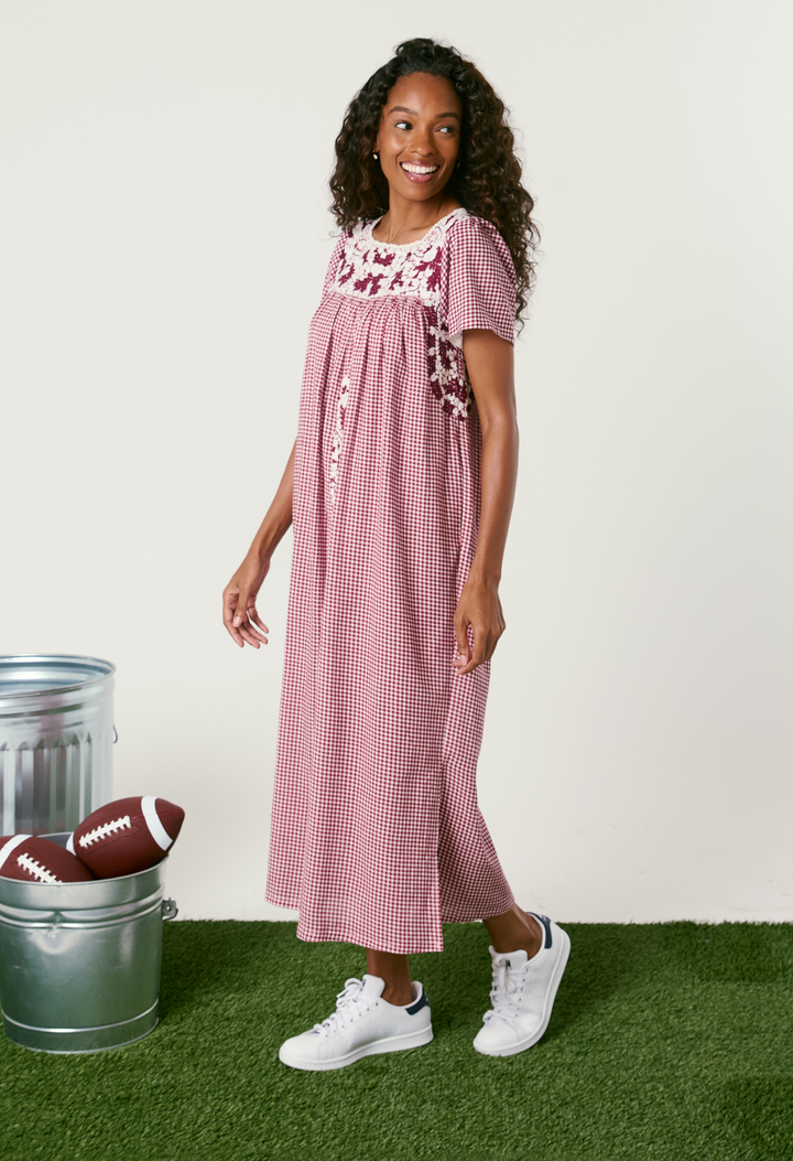 Liliana Gingham Granate Midi Dress