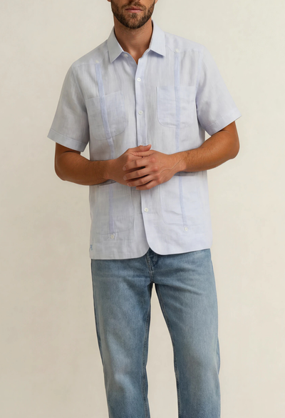 Classic Round Edge Guayabera Men's Guayabera Classic Men's Light Blue Round Edge Guayabera Classic Men's Light Blue Round Edge Guayabera