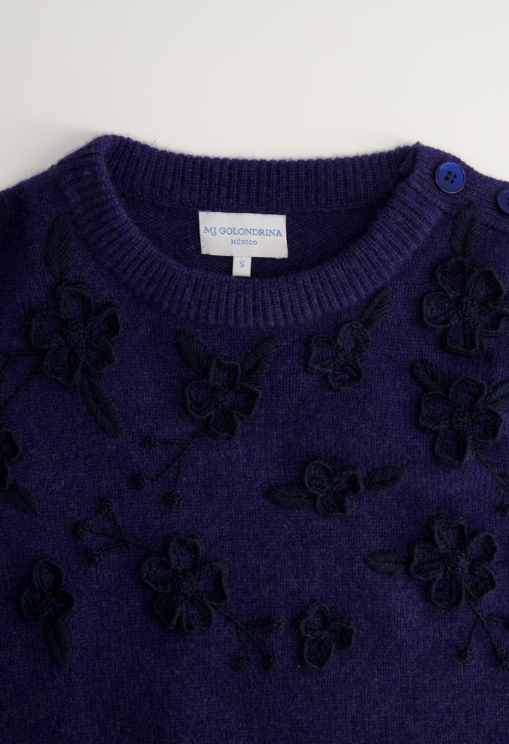Sweater Wool Crewneck Sweater Navy Floral Crewneck Sweater Navy Floral Crewneck Sweater