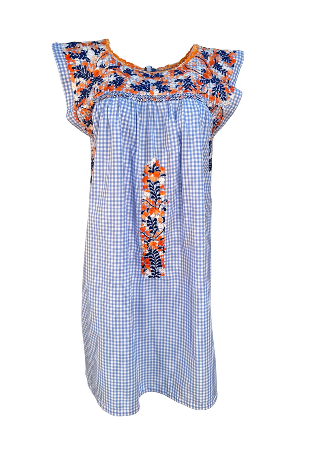 Gingham Azul y Naranja Short Dress