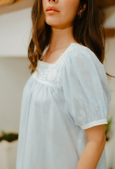 Maria Short Dress Dress Maria Light Blue and White Short Dress Maria Light Blue and White Short Dress