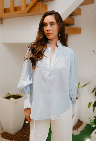 Paloma Blouse Blouse Paloma Light Blue and White Blouse Paloma Light Blue and White Blouse