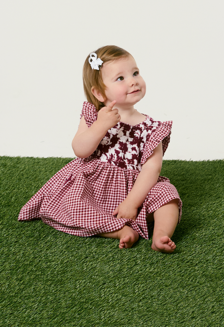 Ines Gingham Granate Girl's Dress