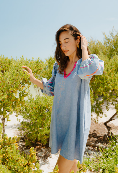 Chela Short Dress Dress Chela Chambray Neon Short Dress Chela Chambray Neon Short Dress