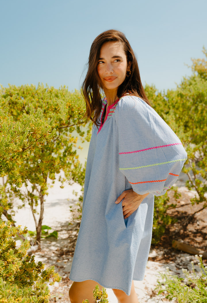 Chela Short Dress Dress Chela Chambray Neon Short Dress Chela Chambray Neon Short Dress