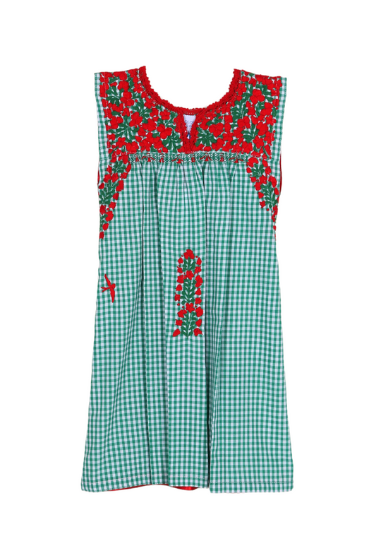 Florecita Rojo y Verde Gingham Chica