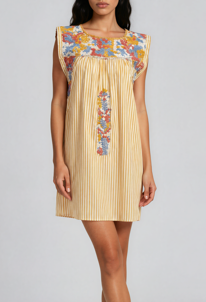Flores Short Dress Dress Flores Yellow Striped Short Dress Flores Yellow Striped Short Dress