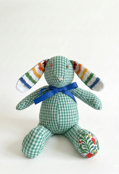 Embroidered Bunny Stuffed Animal Green Gingham Embroidered Bunny Small Dove Vase | Mi Golondrina