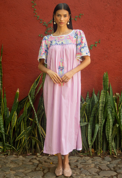 Julieta Pink Stripe Midi Dress