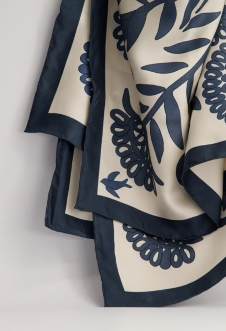 Silk Scarf Silk Scarf One Size Blue and Ivory Silk Scarf Blue and Ivory Silk Scarf