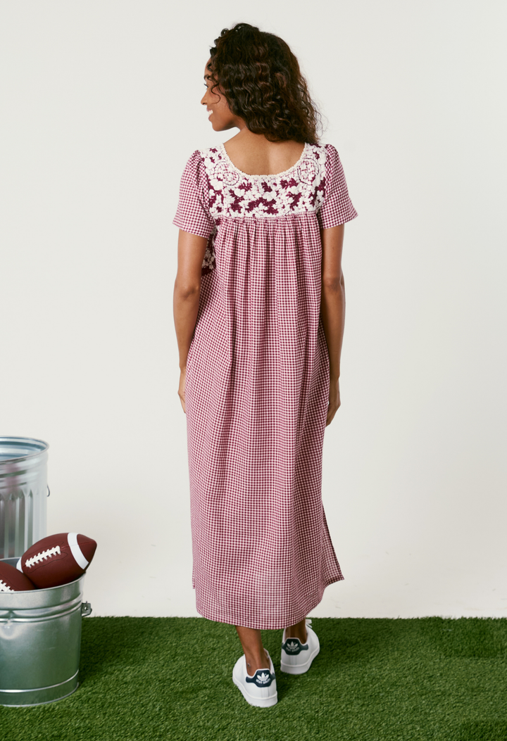 Liliana Gingham Granate Midi Dress