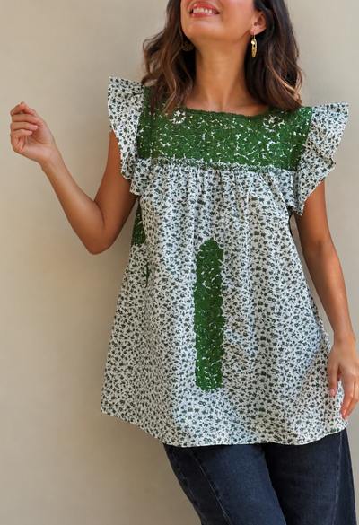 Soledad Blouse Blouse Soledad Green Floral Blouse Soledad Green Floral Blouse | Mi Golondrina