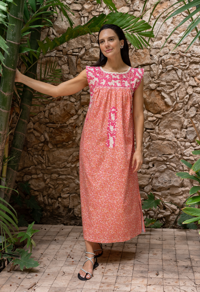 Rosa y Naranja Floral Midi Dress