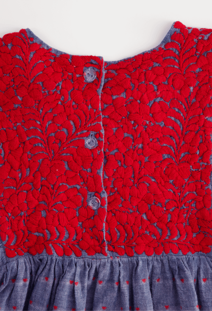 Ines Denim Red Heart Girl's Dress