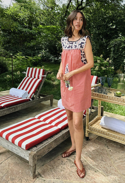 Flores Short Dress Dress Classic Flores Red Gingham Fourth of July Short Dress Classic Flores Red Gingham Fourth of July Short Dress