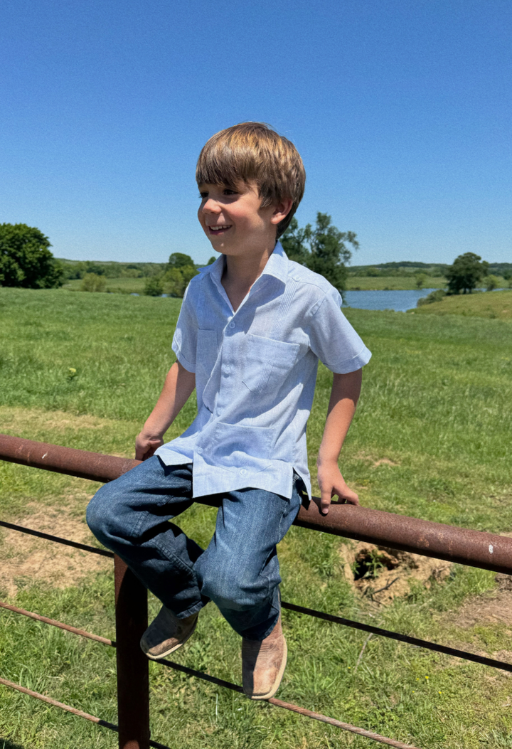 Classic Boy Guaybaera Childrens Classic Boy Light Blue Square Edge Guayabera Classic Boy Light Blue Square Edge Guayabera