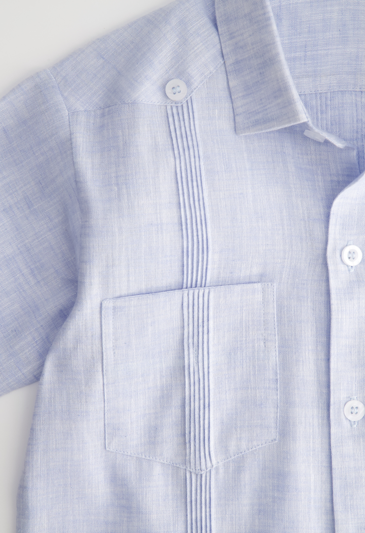 Classic Boy Guaybaera Childrens Classic Boy Light Blue Square Edge Guayabera Classic Boy Light Blue Square Edge Guayabera