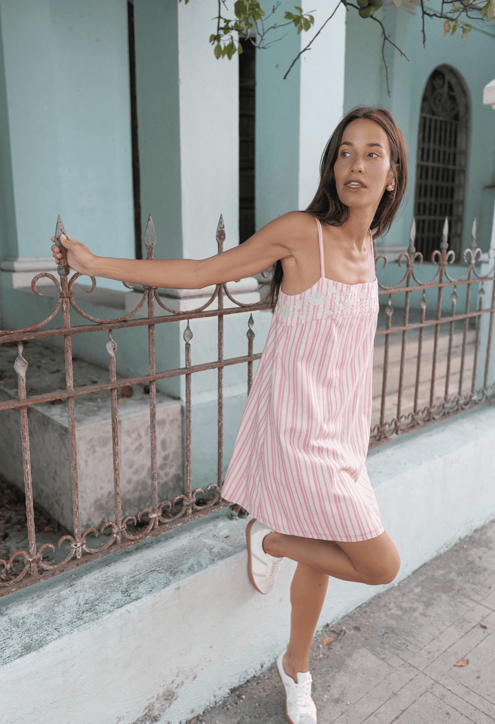 stripe viscose-linen mini dress Staud Laura Seaport Stripe Linen Mini Dress