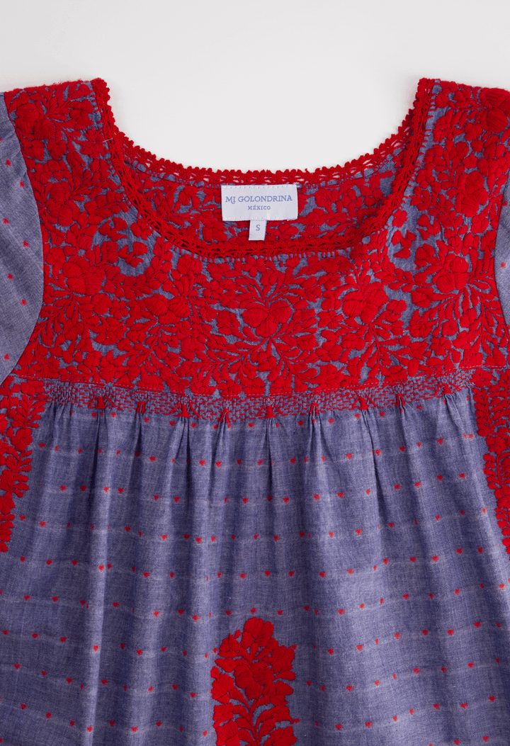 Liliana Denim Red Heart Midi Dress