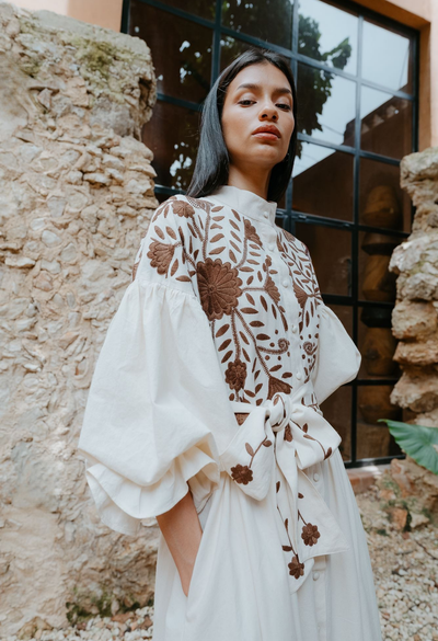 Francisca Long Dress Dress Francisca Ivory and Brown Long Dress Francisca Ivory and Brown Long Dress