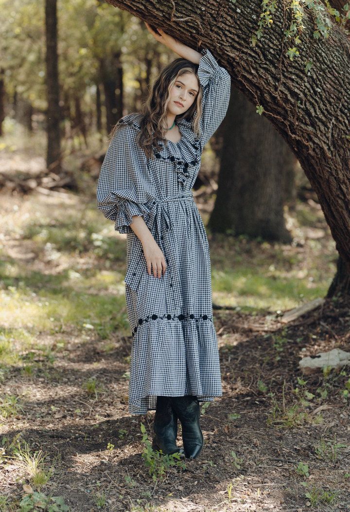 Josefina Black Gingham Midi Dress