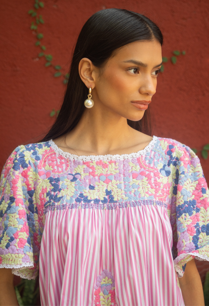 Julieta Pink Stripe Midi Dress