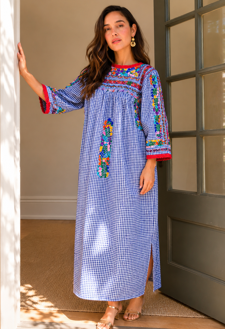 Blue Deshilado Midi Dress