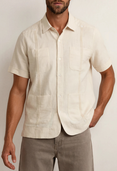 Classic Round Edge Guayabera Men's Guayabera Classic Men's Khaki Round Edge Guayabera Classic Men's Khaki Round Edge Guayabera