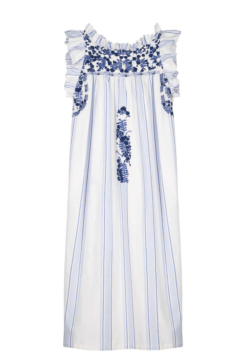 Olivia Rayas Azules Midi Dress