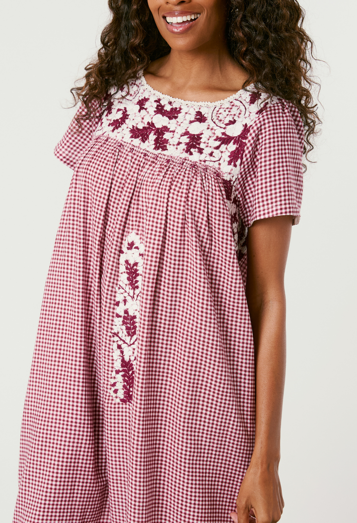 Liliana Gingham Granate Midi Dress