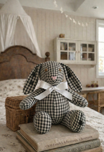 Embroidered Bunny Stuffed Animal Black Gingham Embroidered Bunny Small Dove Vase | Mi Golondrina