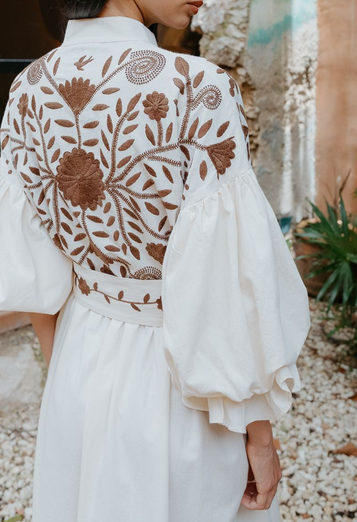 Francisca Long Dress Dress Francisca Ivory and Brown Long Dress Francisca Ivory and Brown Long Dress