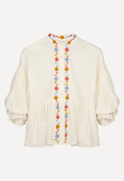 Francisca Blouse Blouse Francisca Ivory, Coral, and Blue Blouse Francisca Cream Blouse | Mi Golondrina