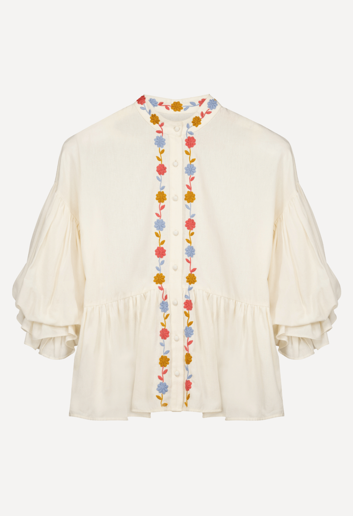 Francisca Blouse Blouse Francisca Ivory, Coral, and Blue Blouse Francisca Cream Blouse | Mi Golondrina