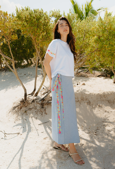 Chiapas Wrap Skirt Skirt One Size Chambray and Neon Wrap Skirt Chambray and Neon Wrap Skirt