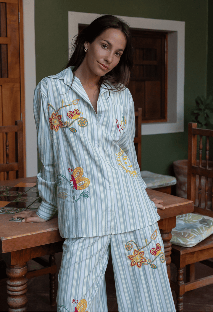 Isla Blouse Blouse Isla Teal Stripe Primavera Blouse Isla Teal Stripe Primavera Blouse