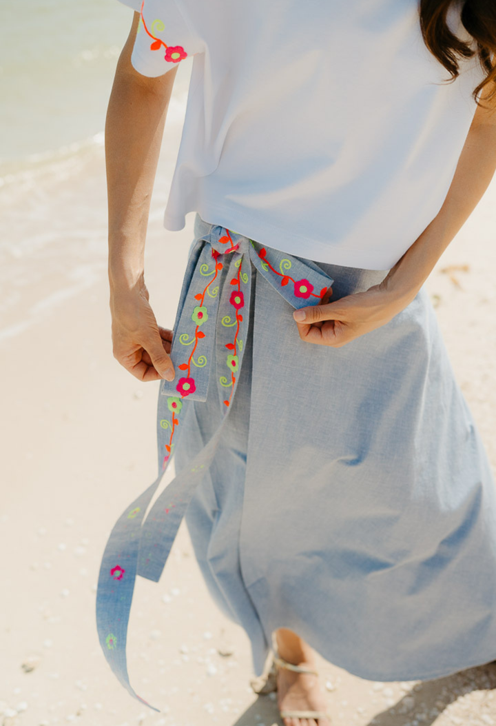 Chiapas Wrap Skirt Skirt One Size Chambray and Neon Wrap Skirt Chambray and Neon Wrap Skirt