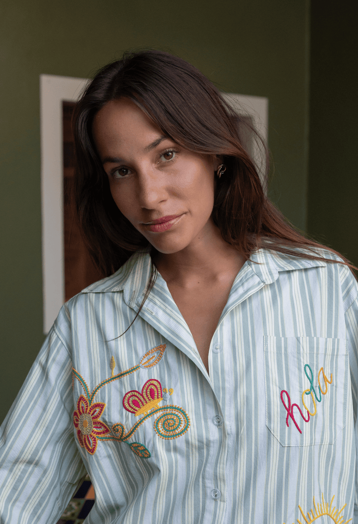 Isla Blouse Blouse Isla Teal Stripe Primavera Blouse Isla Teal Stripe Primavera Blouse